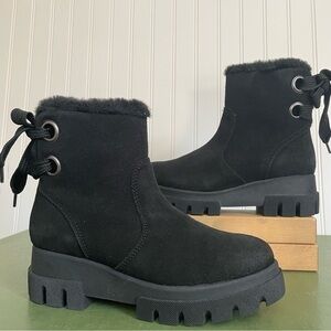 NWT Bos. & Co. CACHET Waterproof Wool Lined Lace-Back Boots in Black Suede